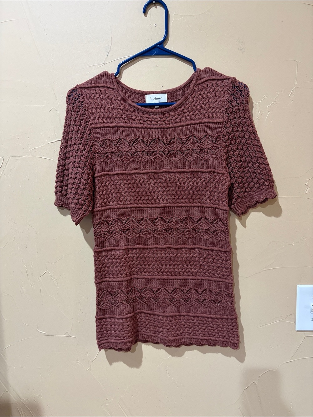 bohme Textured Crochet Short Sleeve Top - Mauve Rose